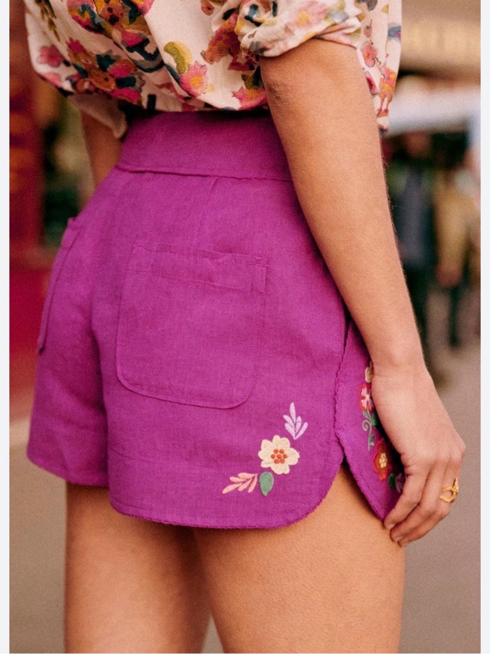 Sezane Carmen Purple Floral Embroidered High-Waist Shorts Size 6